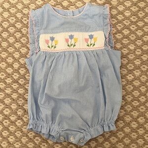Petit Bebe Smocked Floral Checked Bubble
